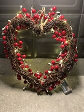 HEART DECORATION WITH TWIGS/PLASTIC RED BERRIES 30 x 33 CM NEW WITHOUT TAGS