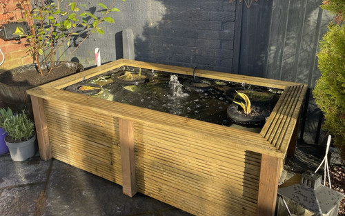 Raised garden pond seat - garden, w/seat