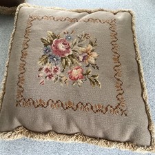 Needlepoint Tapestry woodwork Cushion Cover  & Pad - floral- B