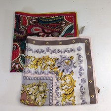 Pair Bundle Codello Silk Scarf x2 Red Green Grey Square Paisley Bright 21" Small