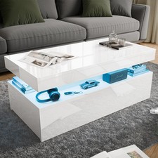 High Gloss LED Coffee Table With Storage Wooden 2 Drawer Living Room Furniture