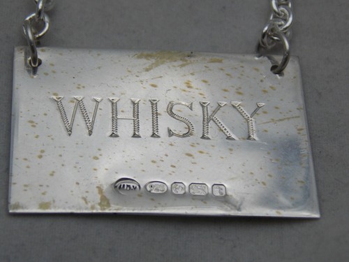 Silver whisky decanter label - silver,