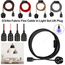 Fabric Flex Cable kit Plug In Pendant Lamp Light Set E27 Fitting Vintage Bulb UK