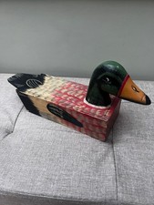 Vintage Hand Made Wooden Duck Mallard Decoy Sliding Top Trinket Box Hand Painted