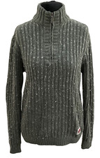 Joe Browns Green Knitted Jumper Size M Wool Mix high zipped neck mens 