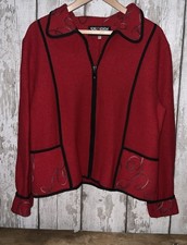 Women's Vintage Red Boiled Wool Jacket By Skorpi Sz L (14/16uk)