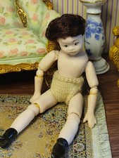 1/12 Porcelin Doll Child Too Dress.  Rare Ball Jointed. Some Age. 10cm H