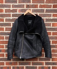 All Saints Mens JUT Sheepskin MEDIUM Black Suede Leather Shearling Bomber Flying