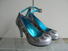 Irregular Choice Silver Glitter Heels UK5 (38) Ankle Strap Disco Flames