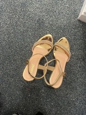 Women’s Gold Heels – Stylish Strappy Sandals, Embellished Block Heels