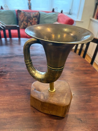 Brass vintage car horn planter - car,