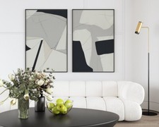 Black Grey White Trendy Neutral Abstract Art 2 Set Modern Wall Art Picture Home