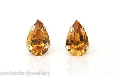 9ct Gold Citrine Teardrop studs earrings Gift Boxed Made in UK