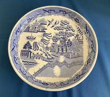 Antique Large Footed Willow Pattern Stilton Cheese/Cake Stand 11.5" dia.