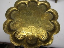 antique  Indian brass tray, very fine etched deities  