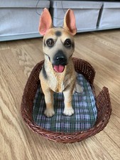 German Shepherds in a Basket Figurine, German Shepard, Dog Statue