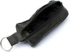 soft genuine leather coin pouch 2 zip key ring chain compact purse holder UK