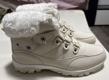 Ashion Women’s Snow Boots Waterproof Winter Booties Ivory/White Fur 7/40