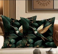 1 X Green Gold Humming Birds Exotic Birds Decorative Cushion Covers