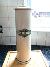 Excellent The 1869 Victorian Pottery green and cream spaghetti jar.37 cm tall.