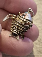 Miniature Vintage Sterling Silver and Enamel Articulated Fish Charm Pendant