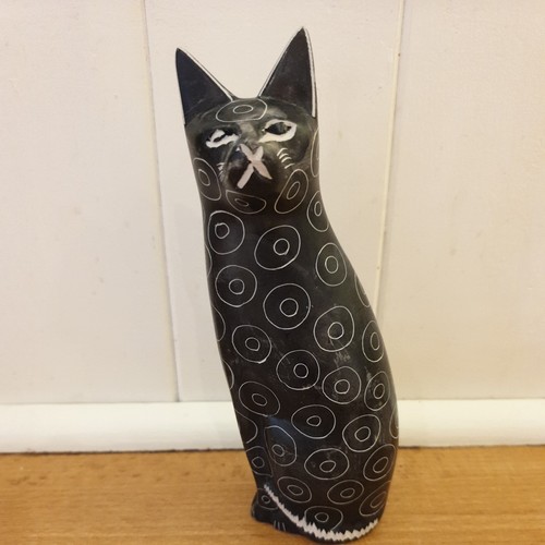 Black soapstone sitting cat - soapstone,