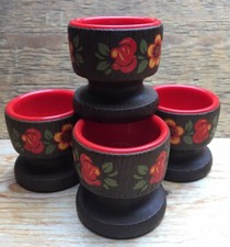 Fabulous Emsa Vintage Egg Cups/Old Early Plastic/Folk Wood Effect/Salzburg Range
