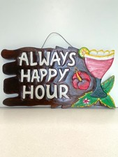 Cocktail TIKI Bar Sign Always Happy Hour Wooden Plaque Hand Carved & Painted....