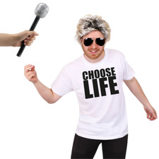 ADULTS CHOOSE LIFE COSTUME 1980'S POP ICON GLASSES WIG TSHIRT MICROPHONE