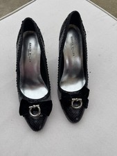 KAREN MILLEN UK 4 EU 37 Leather Black Mix 4" Stiletto Heeled Shoe Silver Bling