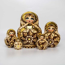 5pcs 14cm / 5.5" Burned Wood Genuine Matryoshka Nesting Dolls