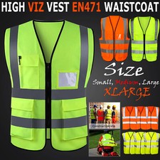 HI VIS VIZ VEST HIGH VISIBILITY WORK WAISTCOAT WITH PHONE & ID POCKETS YELLOW