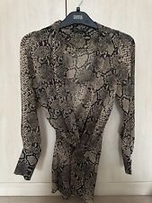 Women's ZARA Brown Snakeskin Print Chiffon-Style Wrap Blouse Top Shirt, XS, 6-8