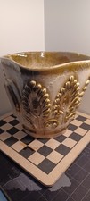Vintage West German, Pottery Shades of Green Scroll Design Planter / Plant Pot 