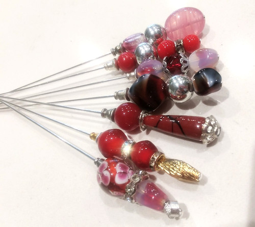 Vintage bead hat pins red - bead,