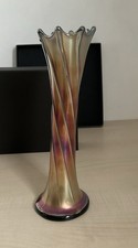 Vintage super tall iridescent Dugan carnival glass amethyst Lily Vase 29cm Tall