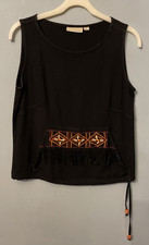River Island Black Embroidered Beaded Fringe Tunic Top Size S 8/10 with pocket