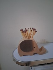 WOODEN ELEPHANT MATCHSTICK/ toothpick holder . VGC