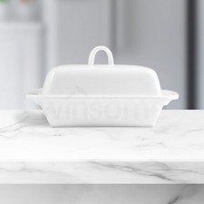 Deep Butter Dish with Ceramic Lid Kitchen Breakfast Dining Serving Storage White