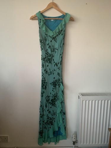 Aqua green floral frilly - green,