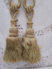 Large Vintage French Chateau Style Curtain Tie Backs Tassels Beige Gold 27"