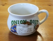 Vintage Retro 1970s Soup Mug with Handle 'ONION SOUP RECIPE' by Crown Dynasty