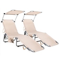 Adjustable Outdoor Beach Patio Pool Recliner with Sun Shade - Beige Color, Folda