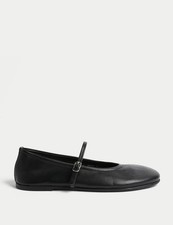 Marks & Spencer Womens Black Leather Flat Ballerina Women Shoes - M&S