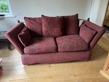 Vintage double Knowle sofa in red patterned fabric