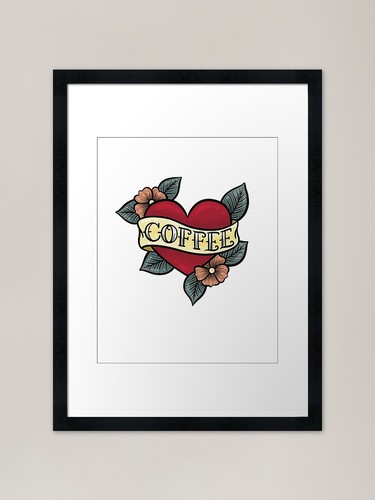 Coffee tattoo heart framed - tattoo, art