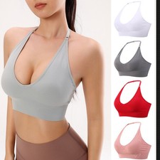 Deep V Sexy Triangle Cup Seamless Sports Bra Halter Neck Adjustable Underwear UK