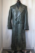Vintage 50's Green German heavy leather trench great coat large revival quality