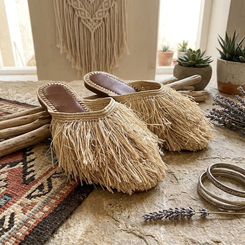 Raffia slide sandals - raffia,