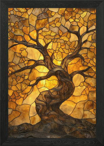 Stained glass tree framed - stained,